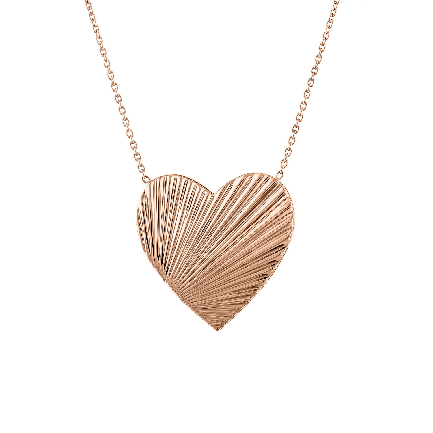 Rose gold fluted heart necklace.