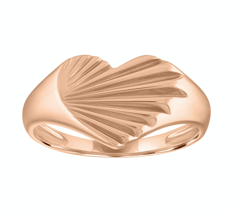 Rose gold heart shaped signet ring with fluting.