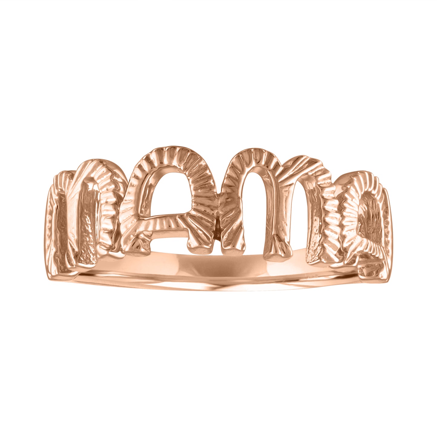 Rose gold mama ring with fluting.
