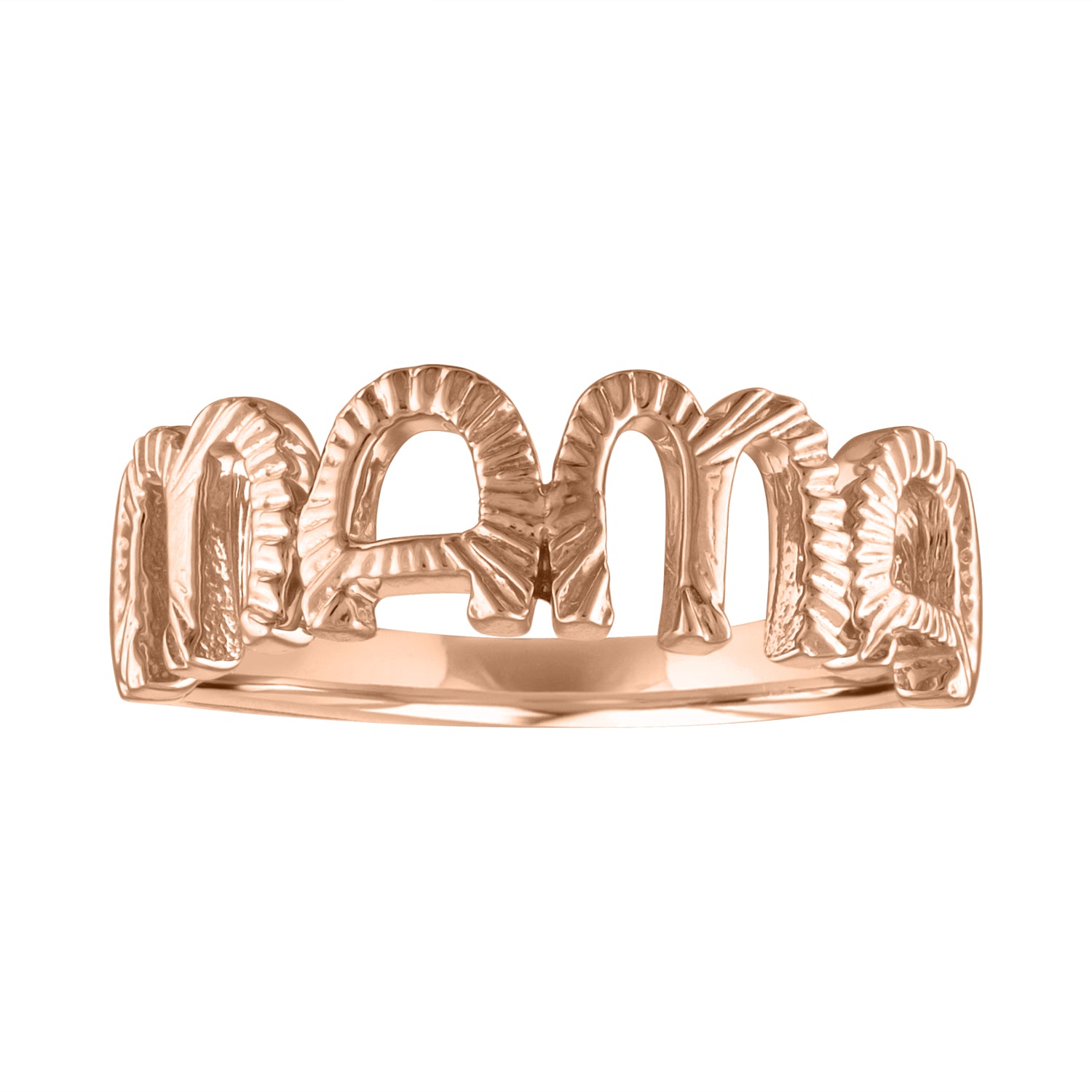 Rose gold mama ring with fluting.