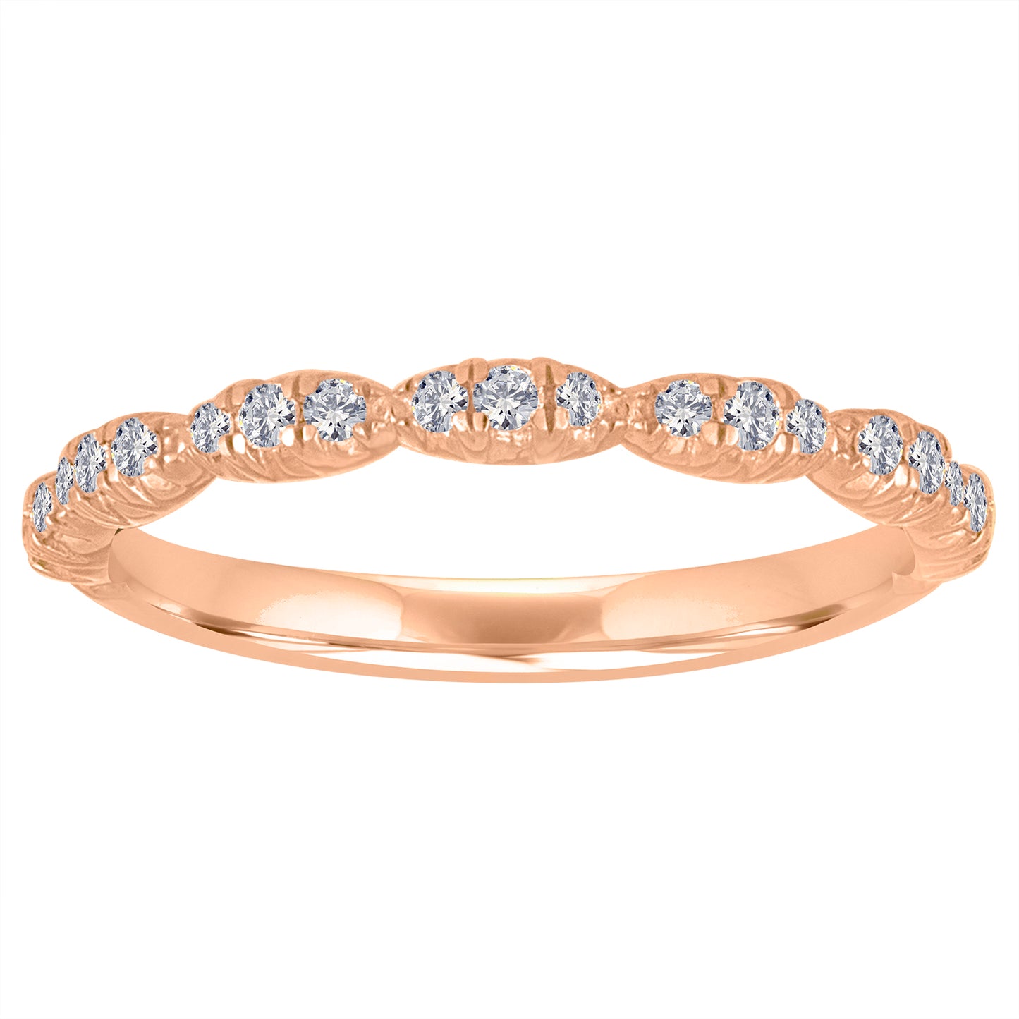 Rose gold skinny micro pave band with round diamonds.