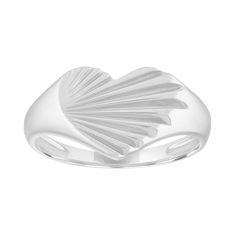 White gold heart shaped signet ring with fluting.