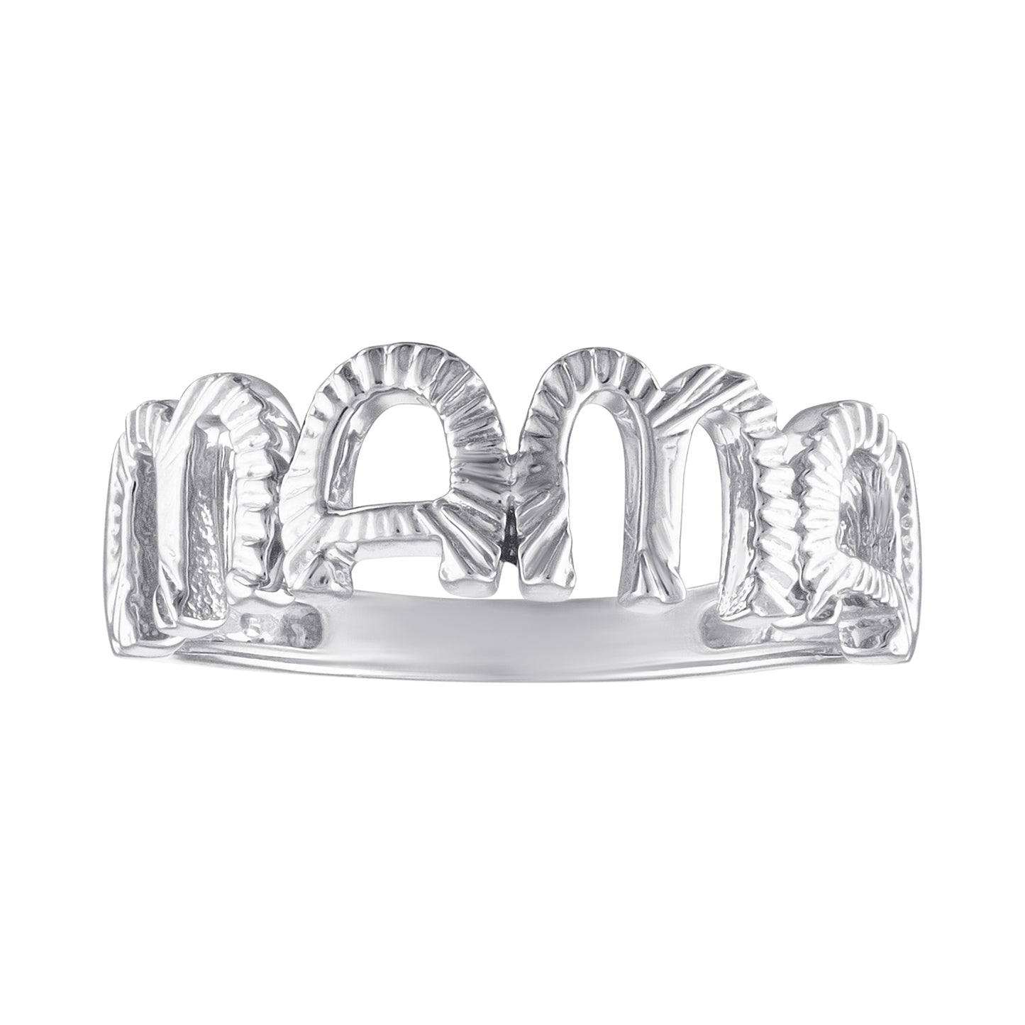 White gold mama ring with fluting.