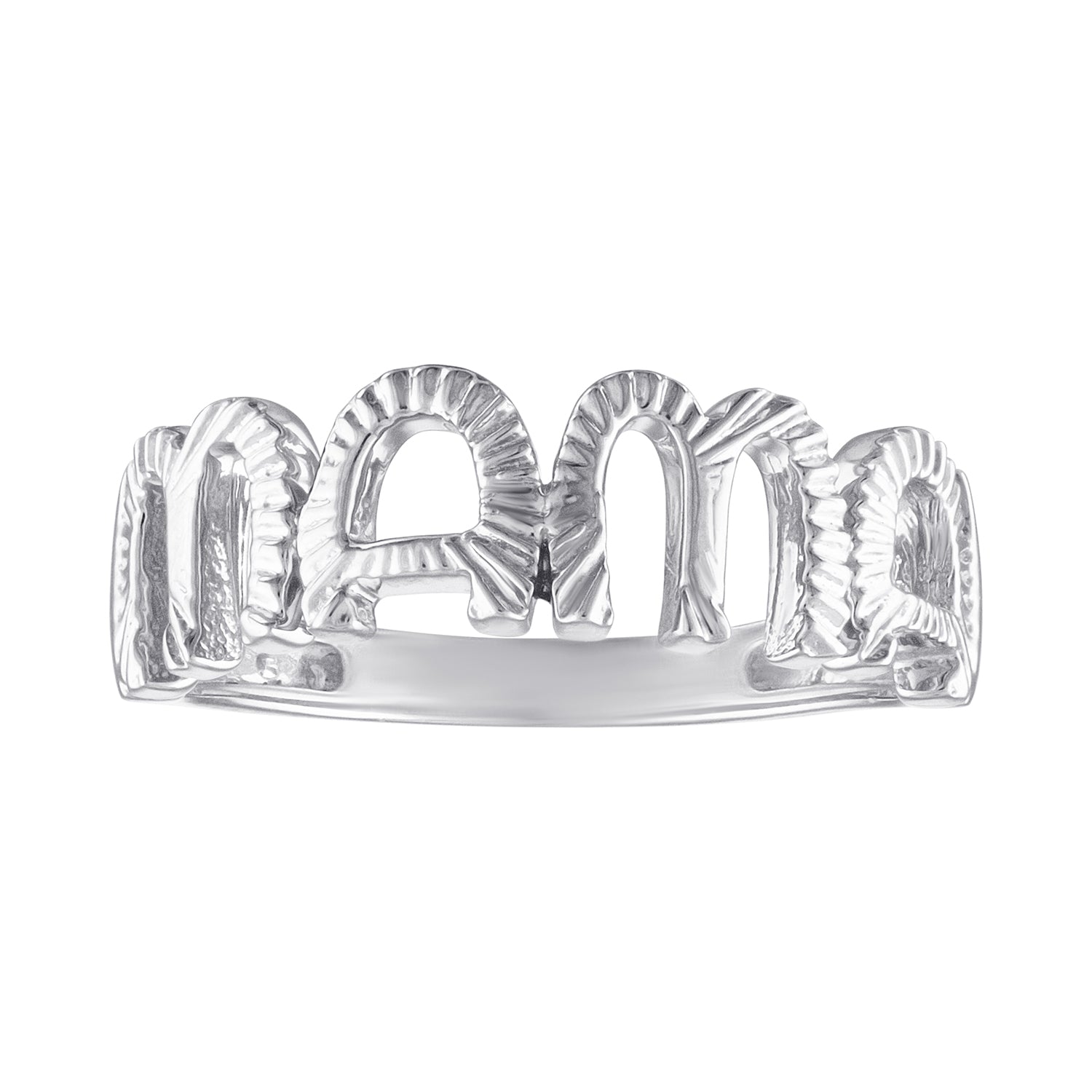 White gold mama ring with fluting.