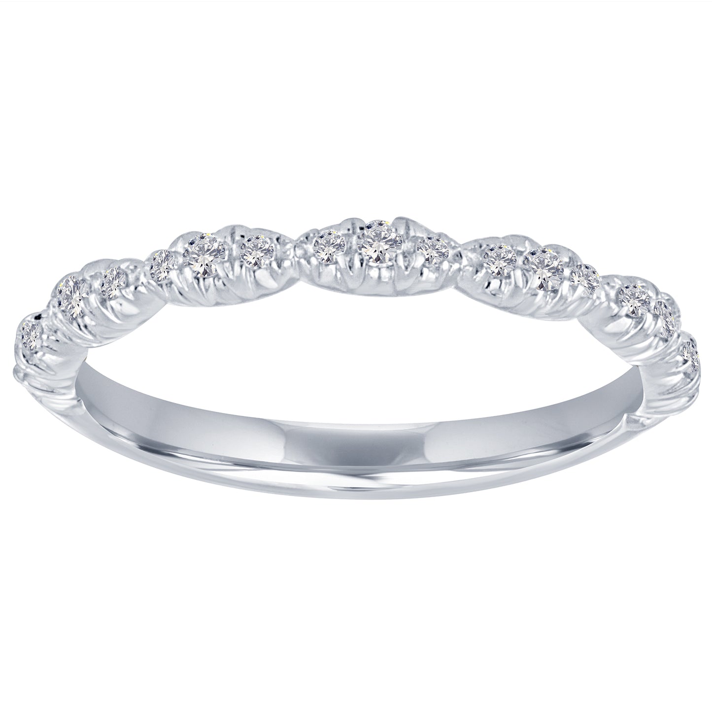 White gold skinny micro pave band with round diamonds.