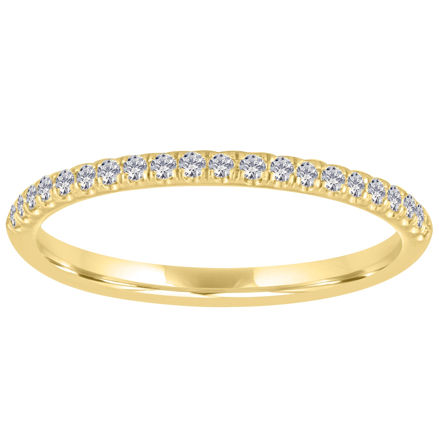 Yellow gold skinny band with round diamonds.