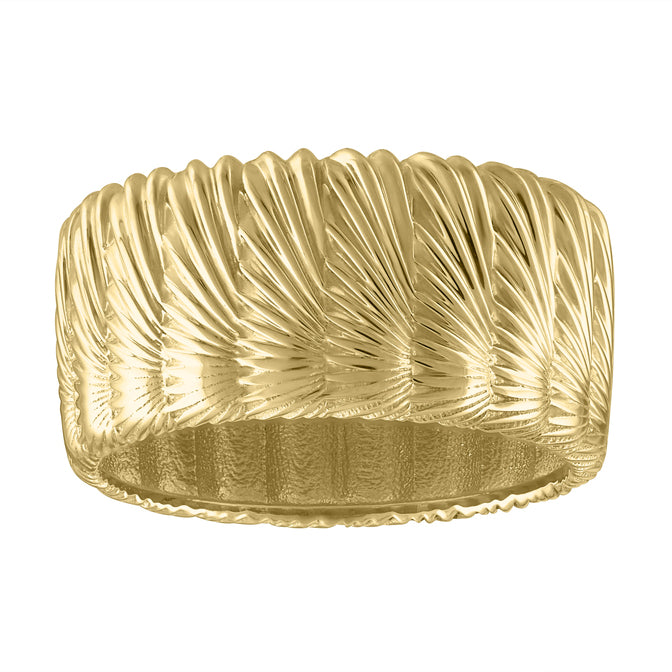 Yellow gold fluted feather eternity band.