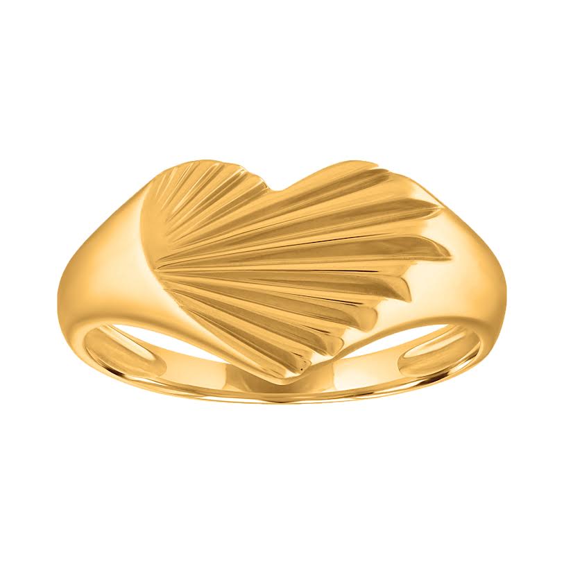 Yellow gold heart shaped signet ring with fluting.