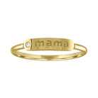 Yellow gold skinny band with mama in the center and round diamond.