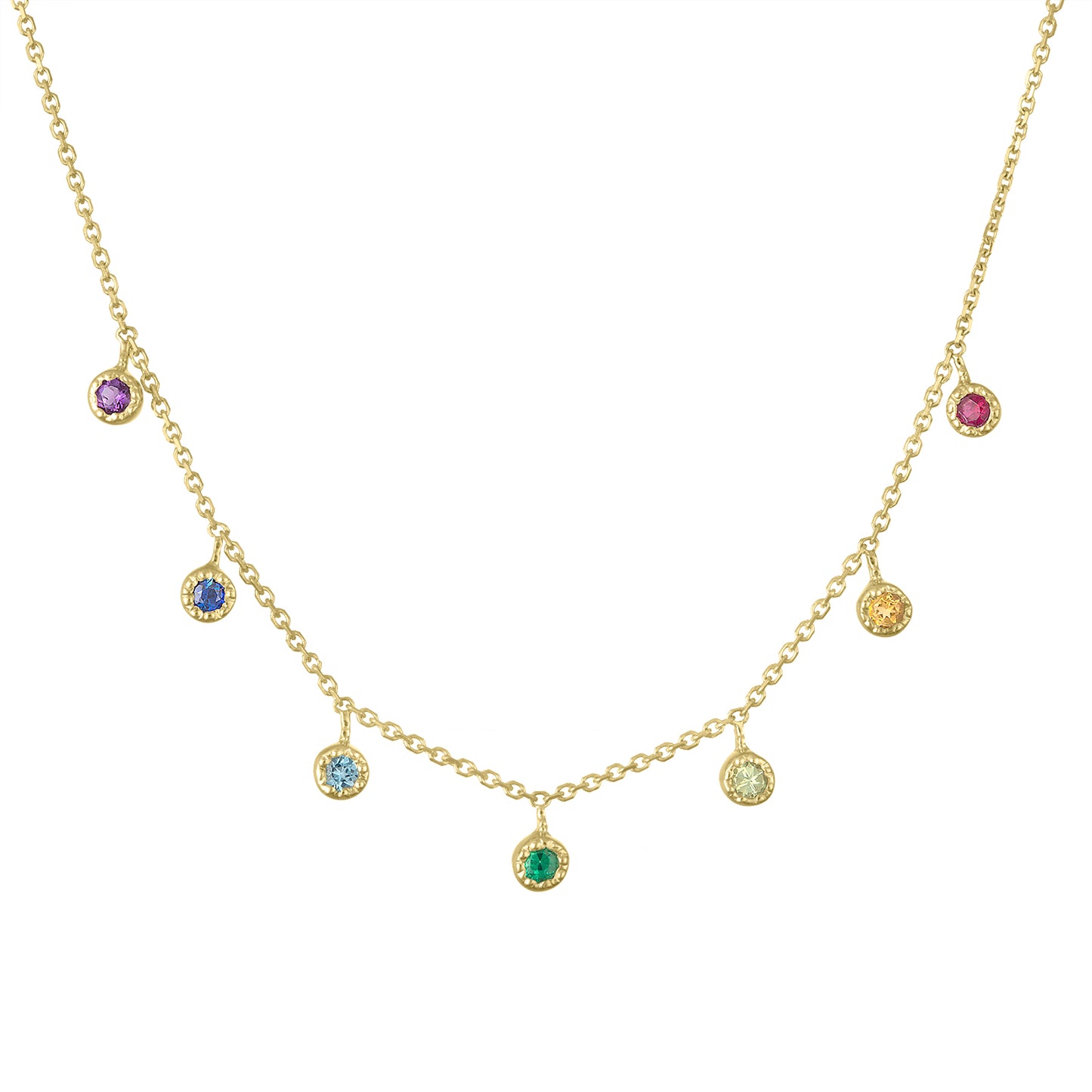 Yellow gold rainbow clavicle necklace.