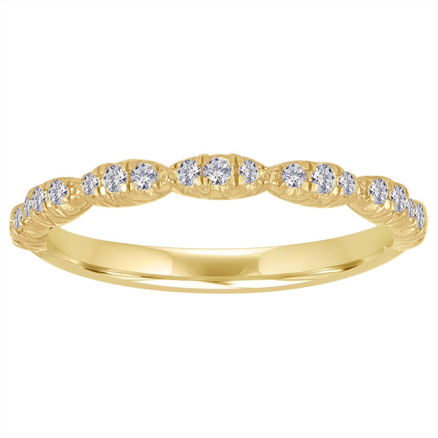 Yellow gold skinny micro pave band with round diamonds.