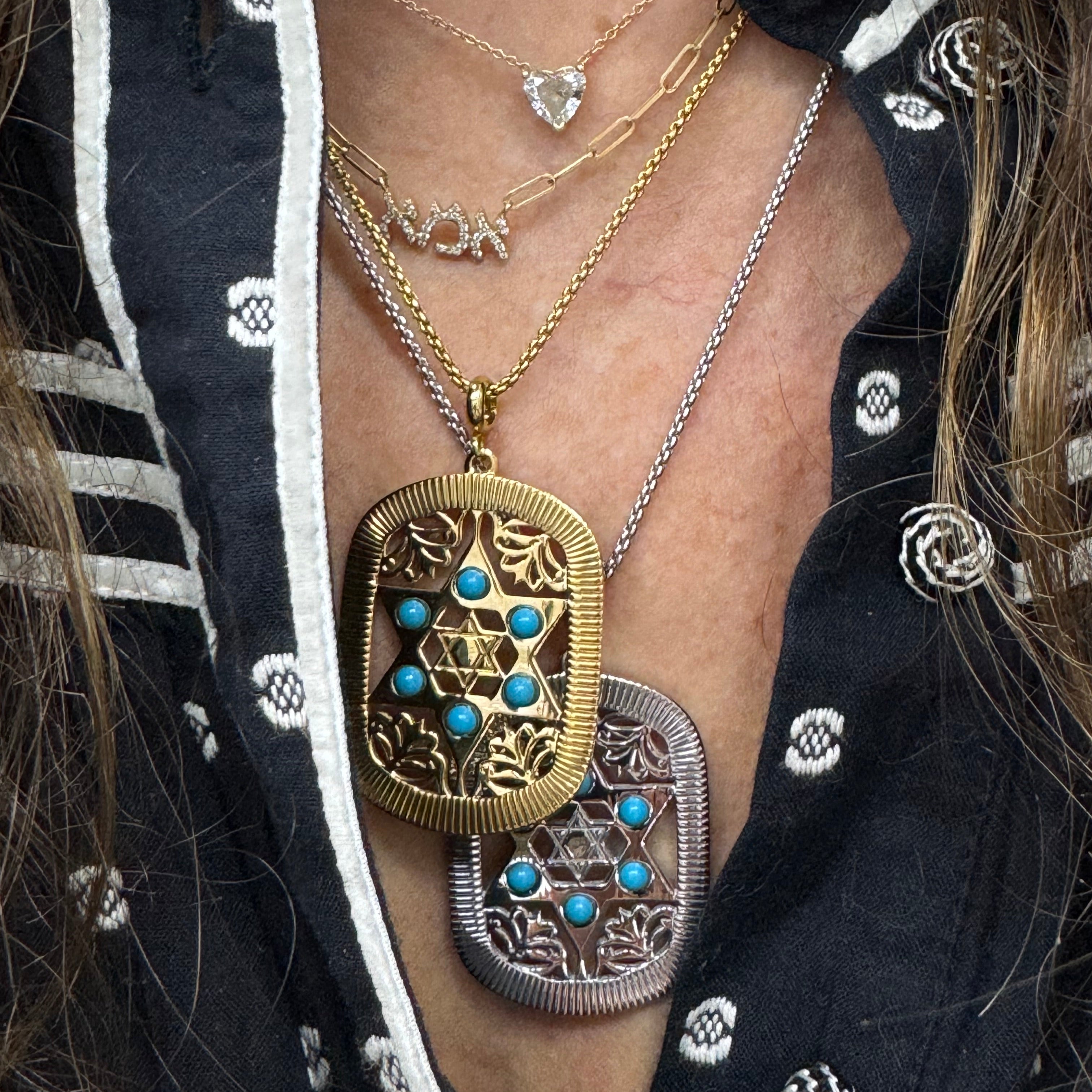 Large Jaime Star of David Dog Tag Necklace (Turquoise) – My Story