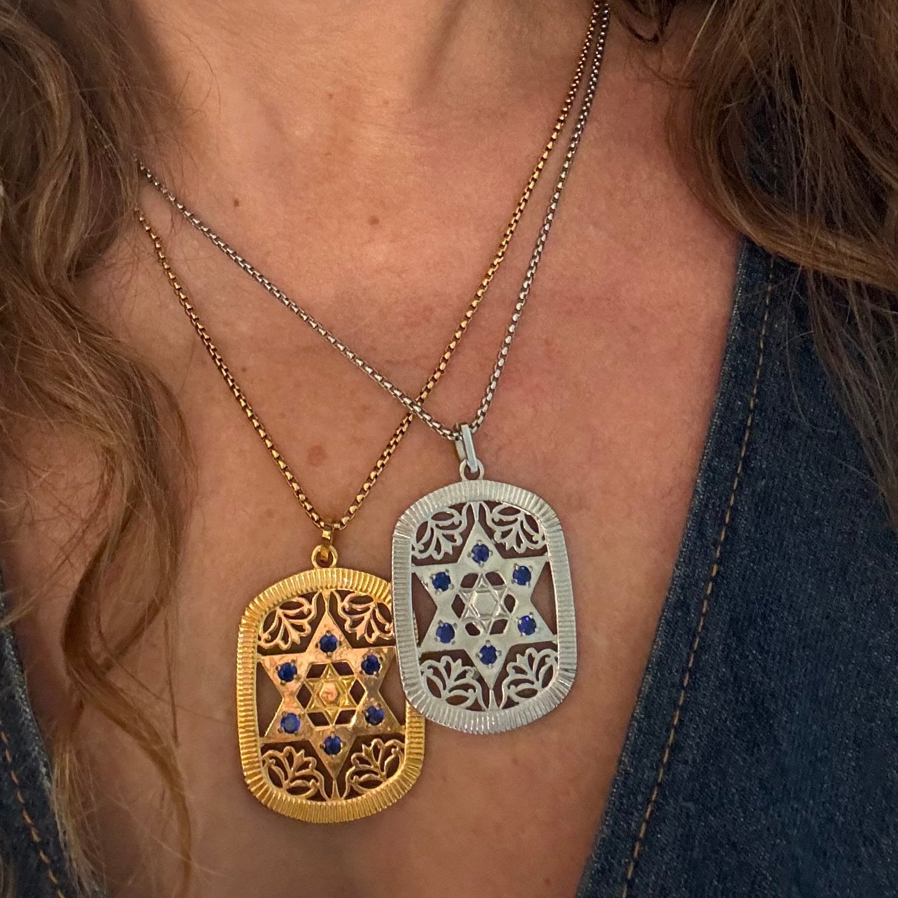 Large Jaime Star of David Dog Tag Necklace (Sapphire Crystals