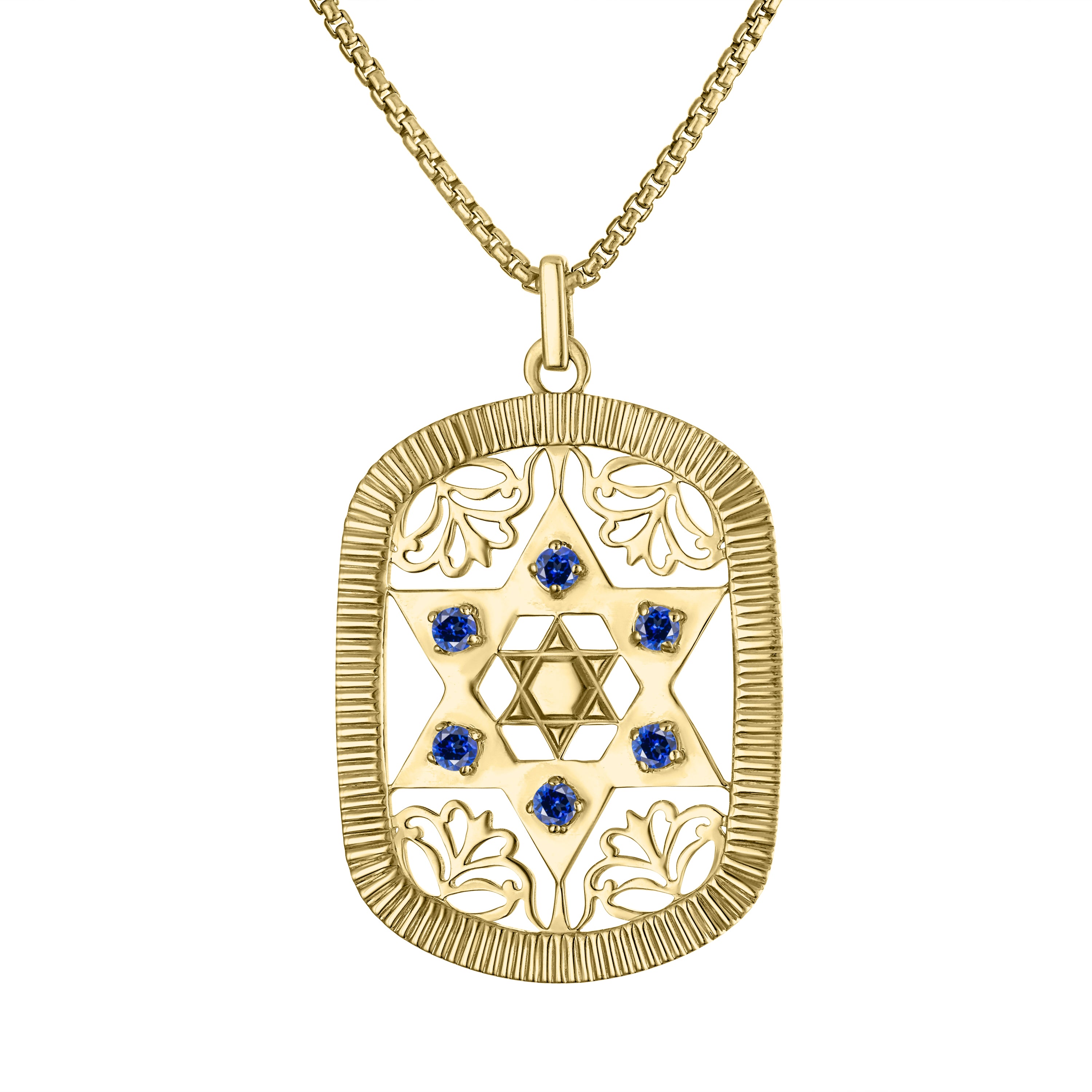 Jaime Star of David Dog Tag Pendant Necklace Yellow Gold Tone 20 Box Chain with 18 Jump Ring