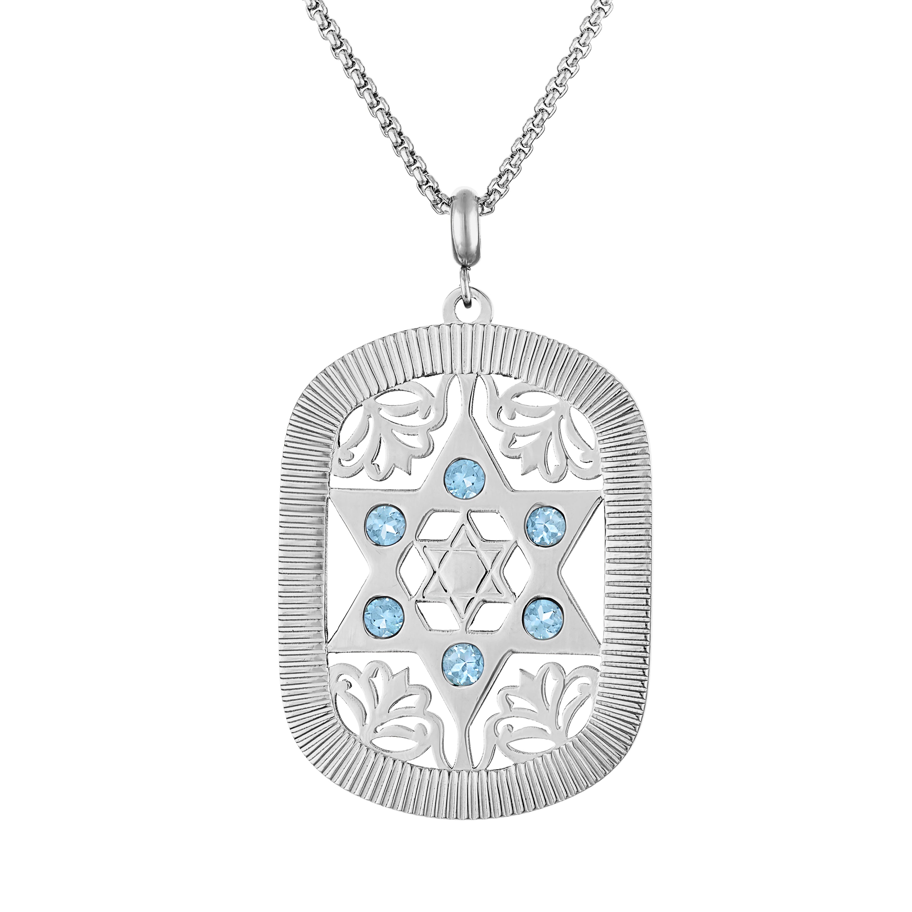 Small Jaime Star of David Dog Tag Necklace (Light Blue Crystals
