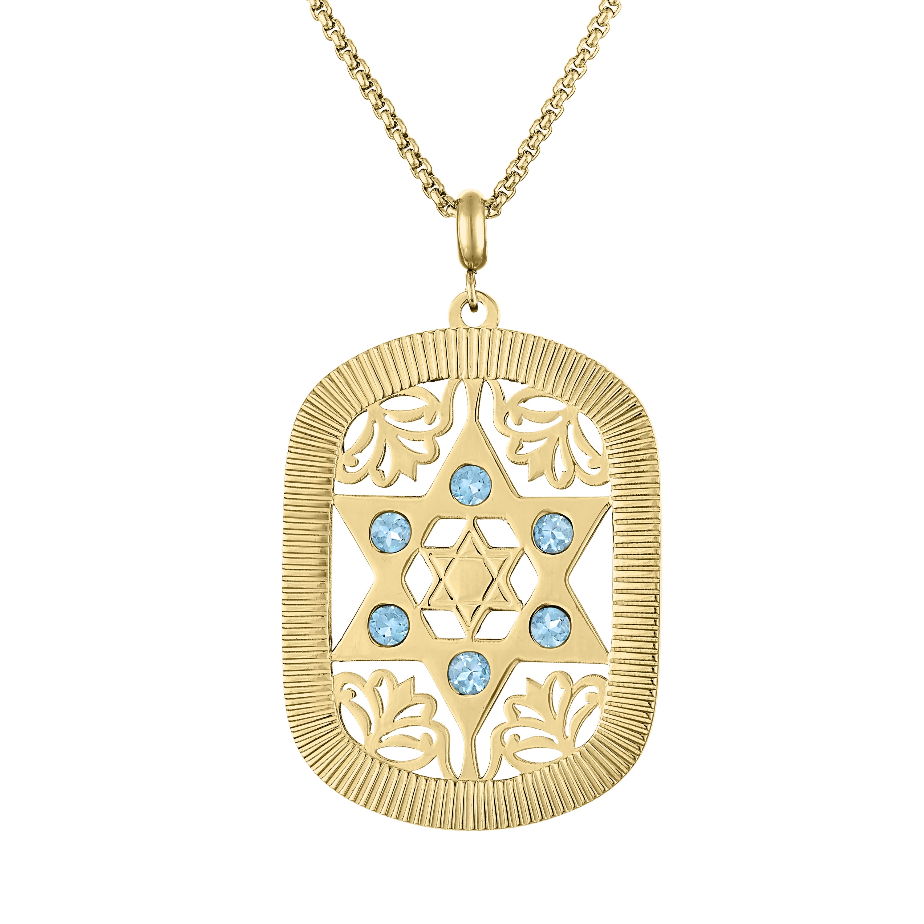 Small Jaime Star of David Dog Tag Necklace (Light Blue Crystals