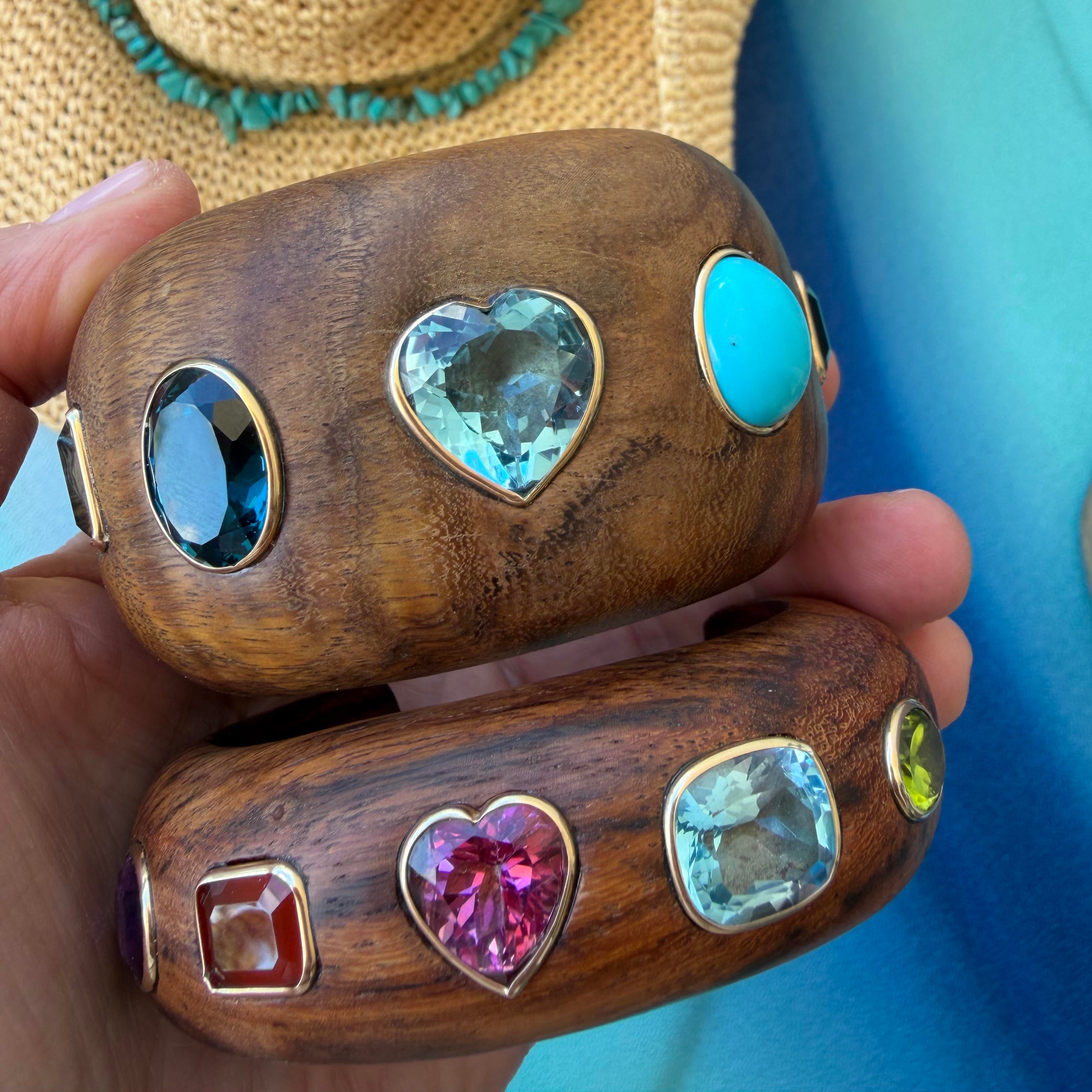 Aumorfia チューブブレスレット Milestones by AB for My Story: Wide Mixed Blue Gemmy Wood Cuff
