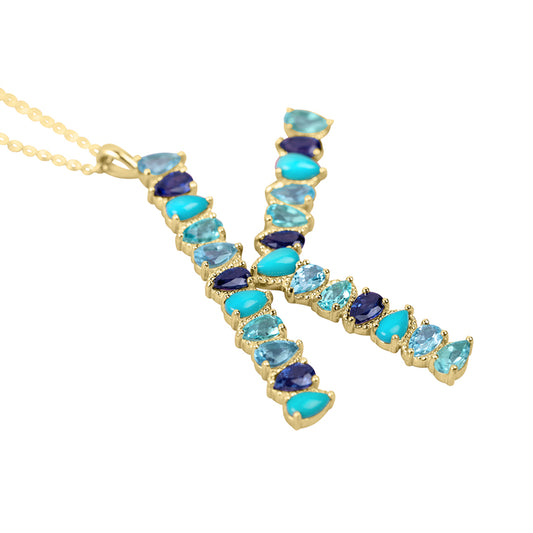 Paloma Initial Necklace in Multi Blue