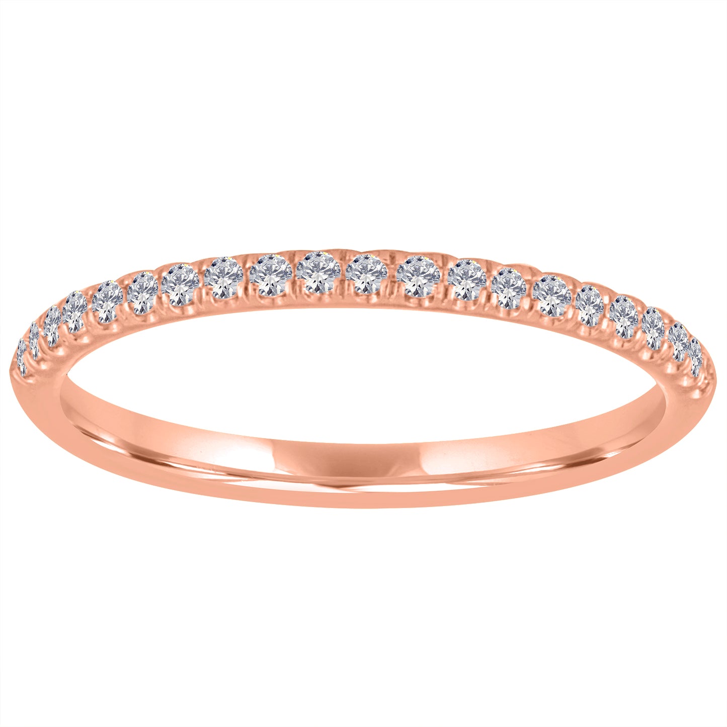 Rose gold skinny band with round diamonds.