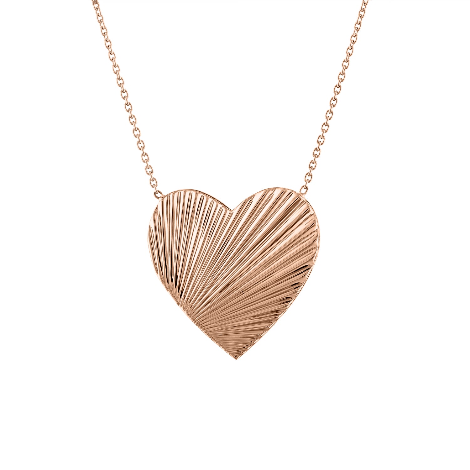 Rose gold fluted heart necklace.