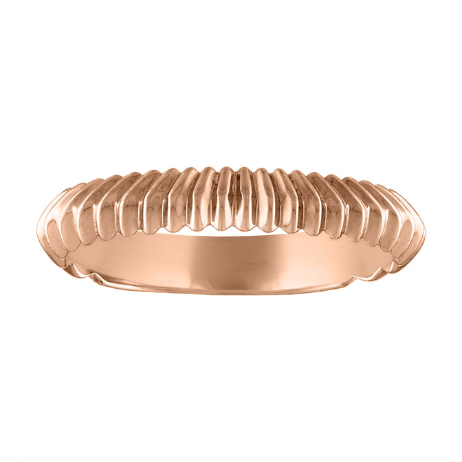 Rose gold knife edge band with fluting.