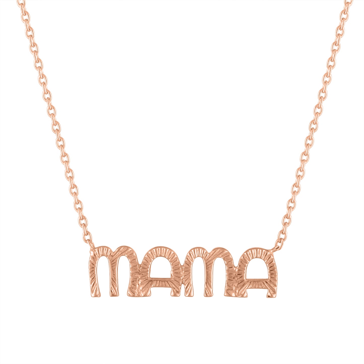 Rose gold mama necklace with fluting.