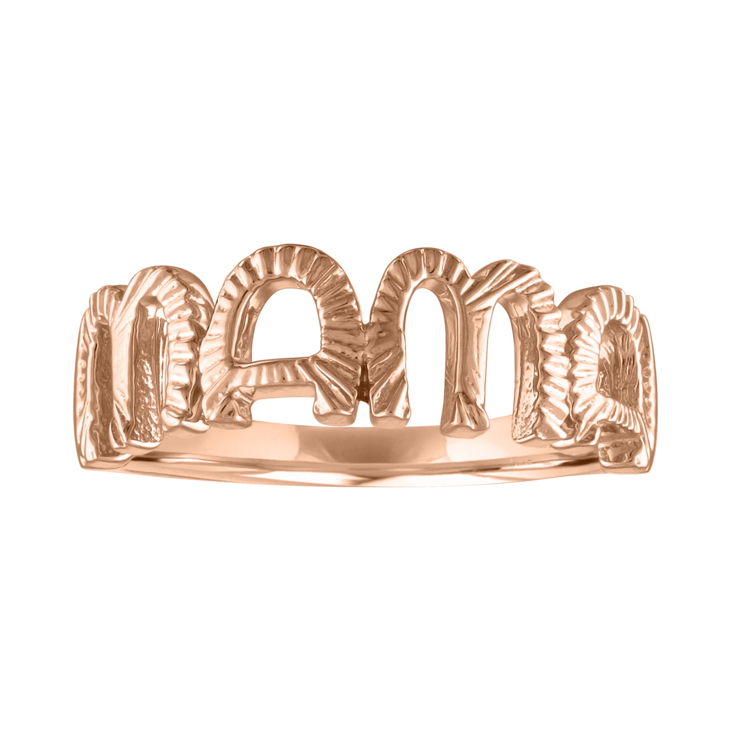 Rose gold mama ring with fluting. 