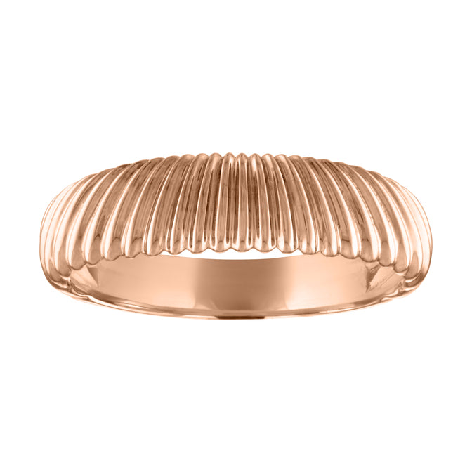 Rose gold wide band with fluting.