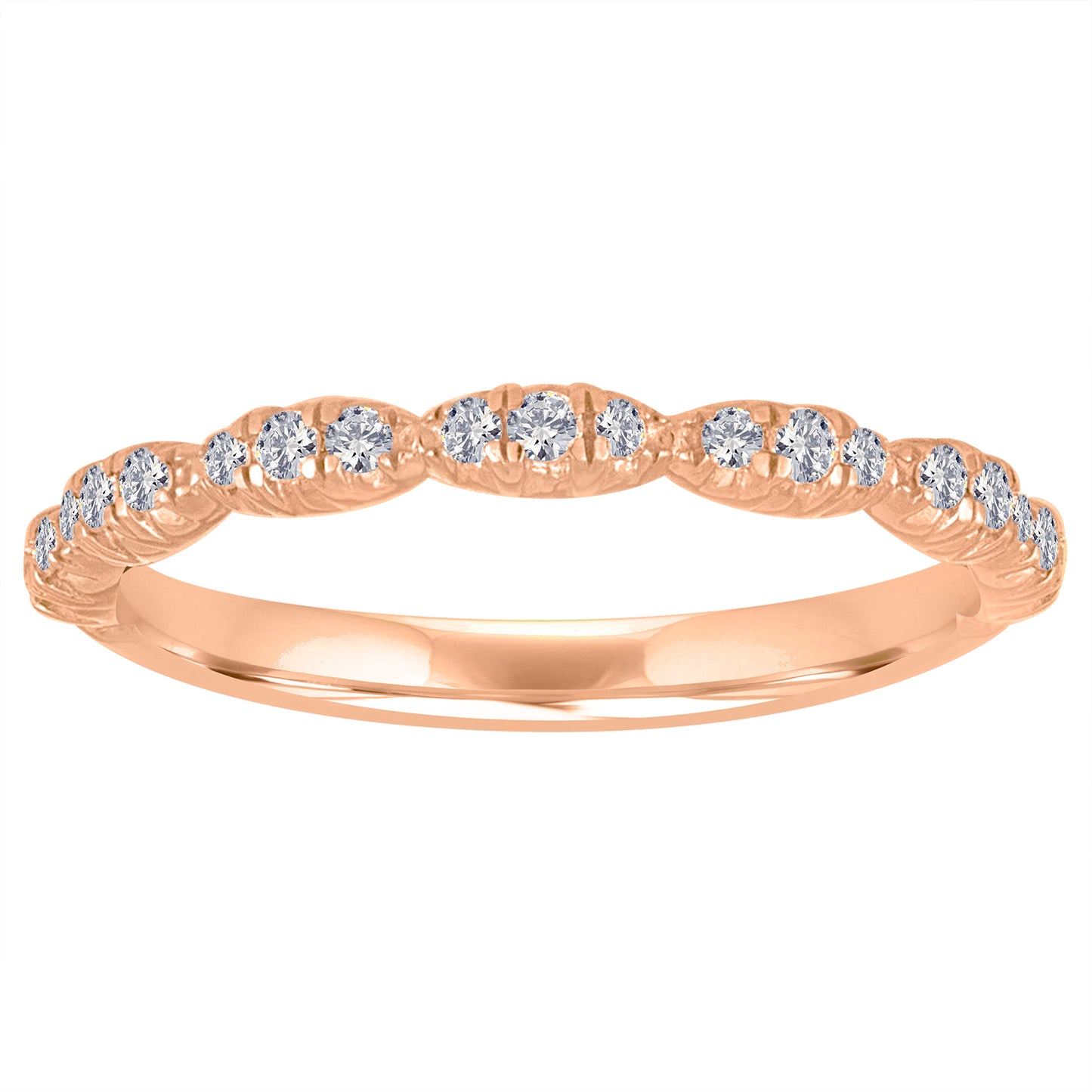 Rose gold skinny micro pave band with round diamonds. 