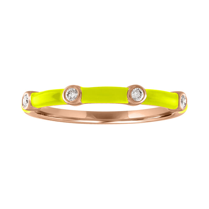 Rose gold skinny band with yellow enamel and four round diamonds.