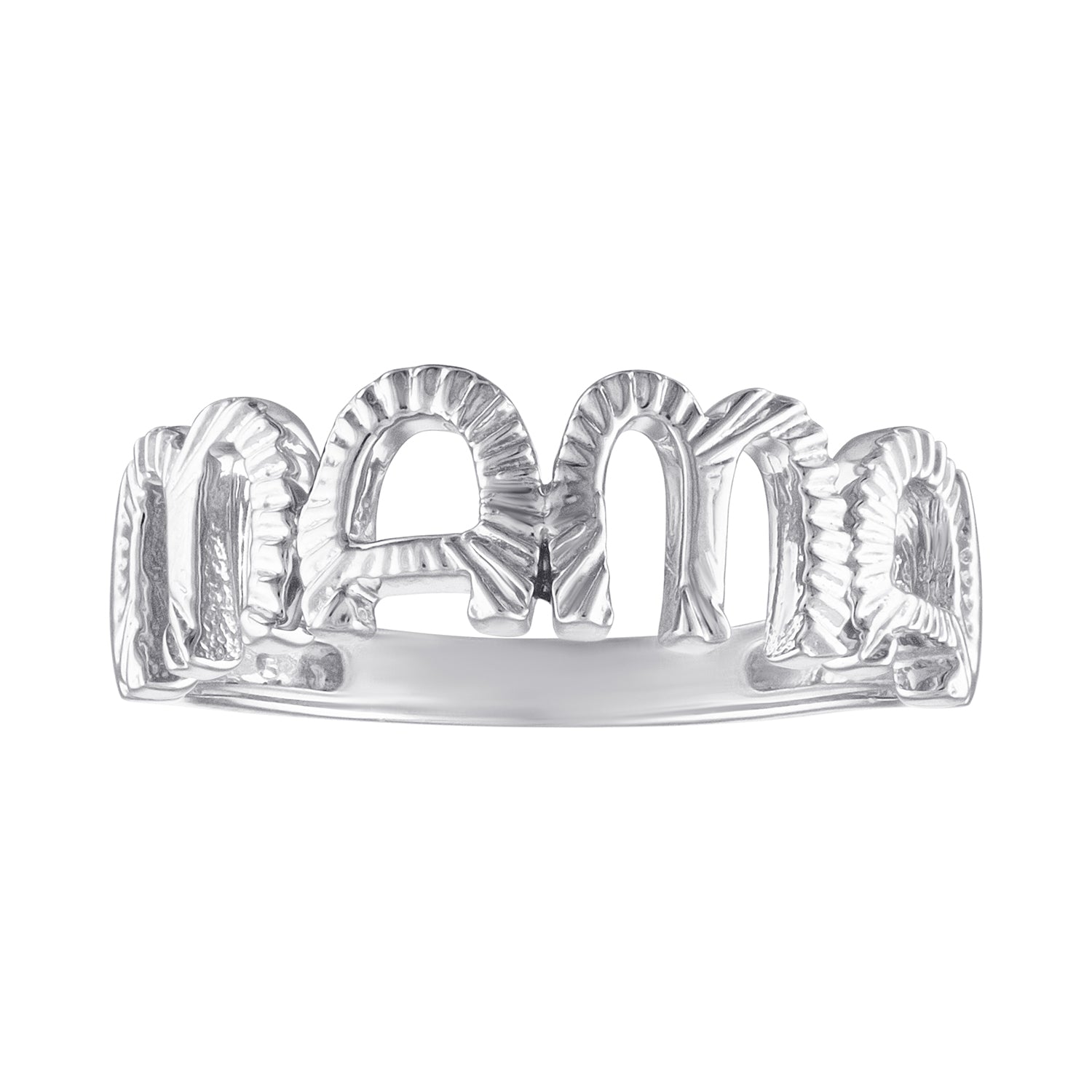 White gold mama ring with fluting. 