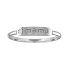 White gold skinny band with mama in the center and round diamond.