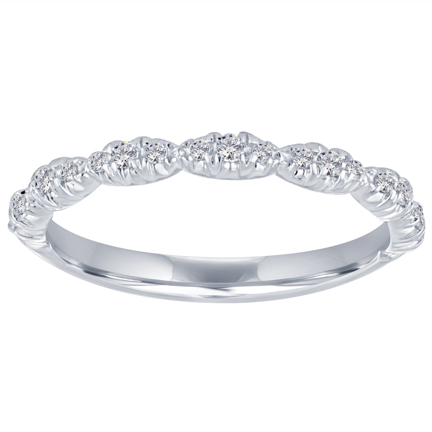 White gold skinny micro pave band with round diamonds. 