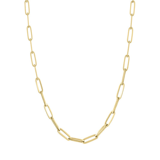 Yellow gold chubby paper clip chain. 