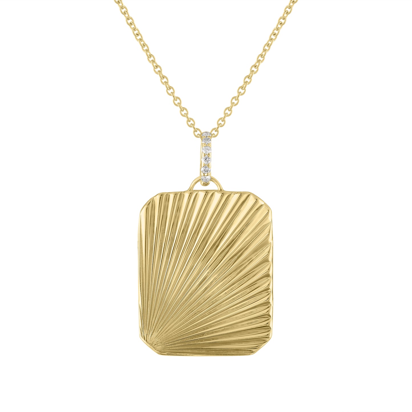 Yellow gold full fluted box necklace with a diamond bail.