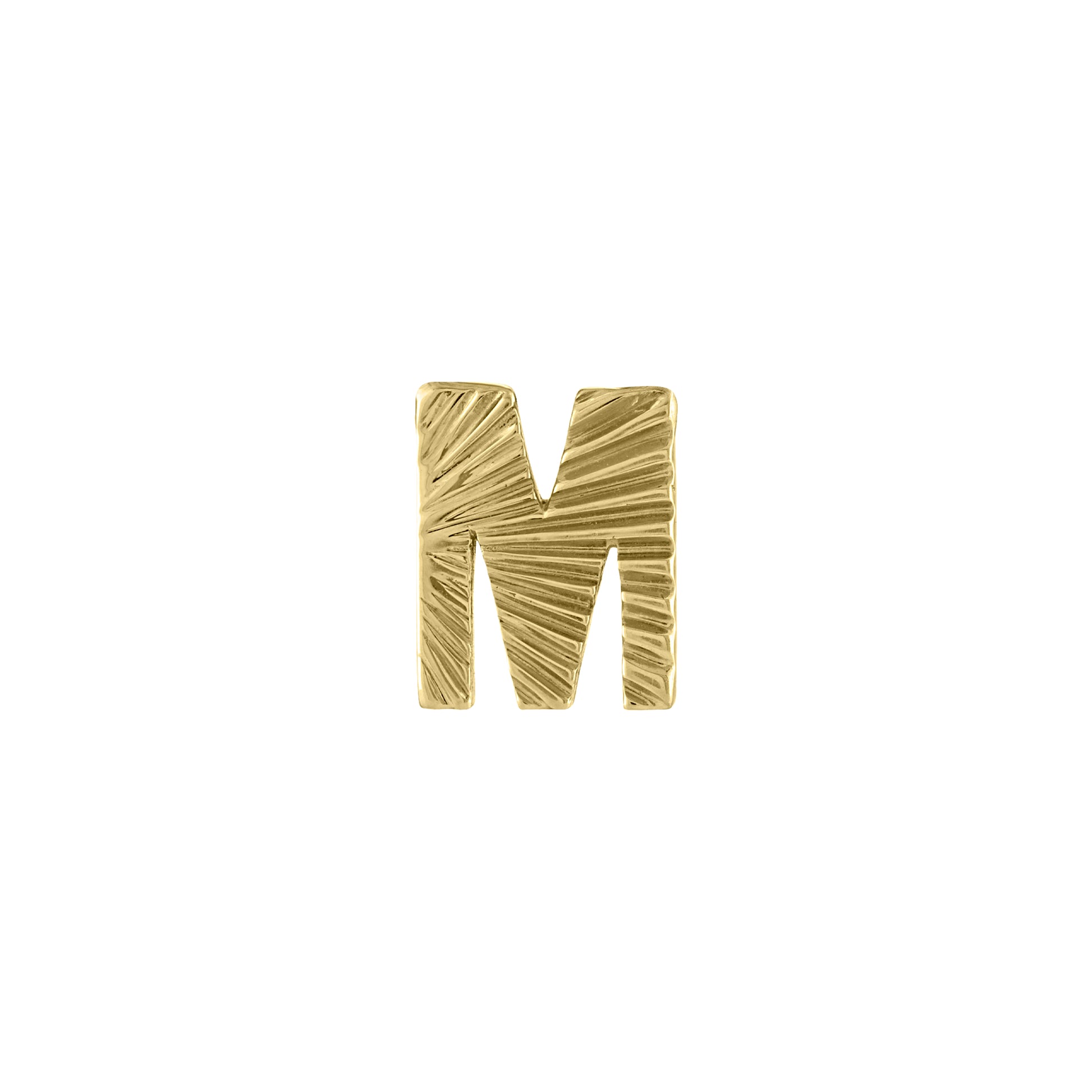 Yellow gold fluted mini initial earring.