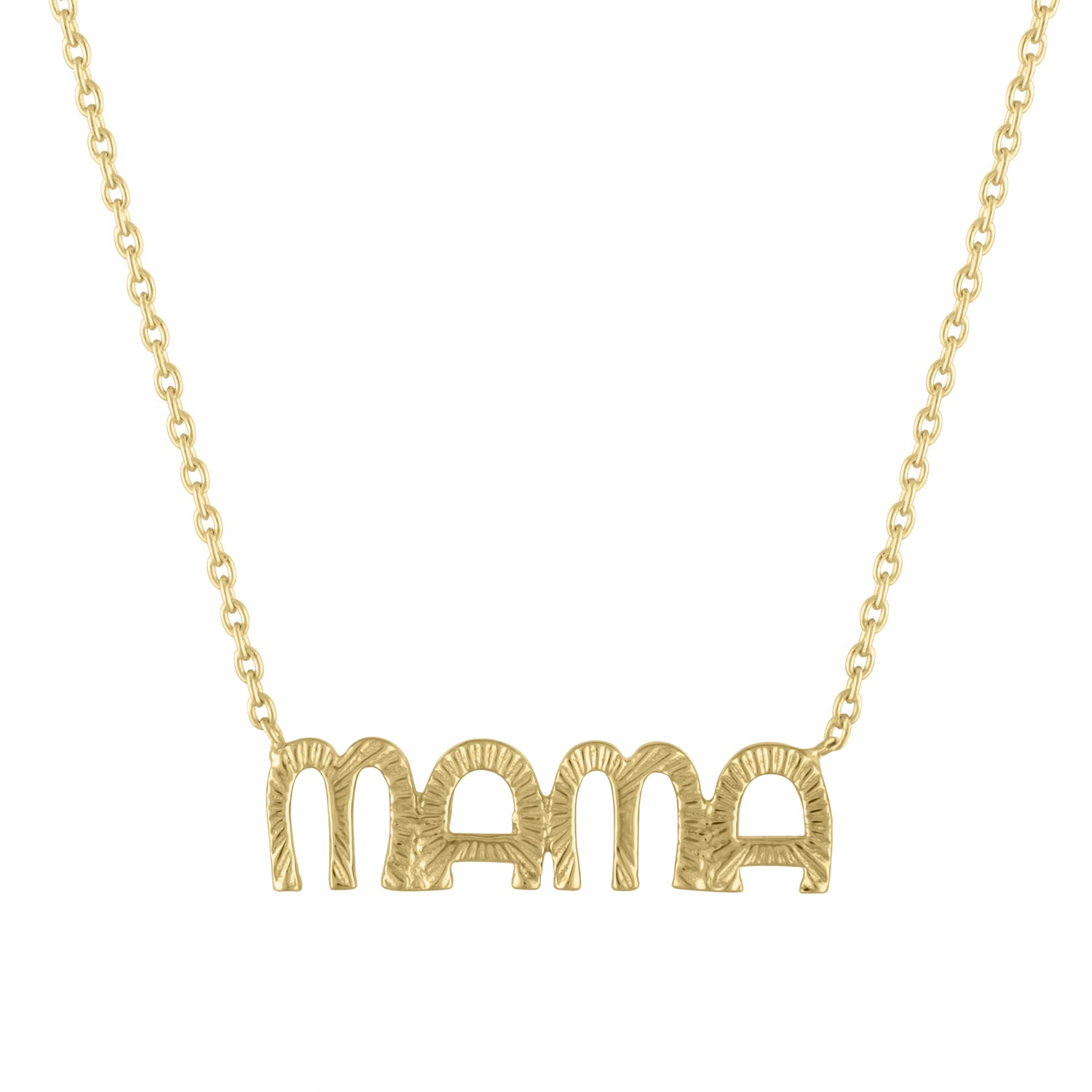 Yellow gold mama necklace with fluting.