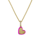 Yellow gold fluted mini heart charm with pink enamel and a diamond bail.  