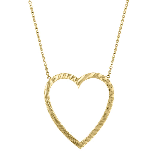 Yellow gold open heart necklace with fluting.