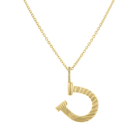 Yellow gold horseshoe necklace with a diamond bail. 