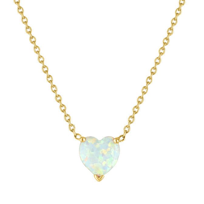 Yellow gold heart necklace with a 7mm opal heart in the center.