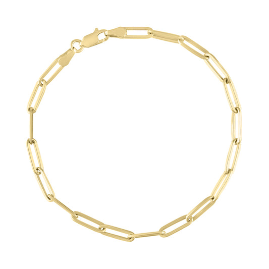 Yellow gold paper clip chain bracelet. 