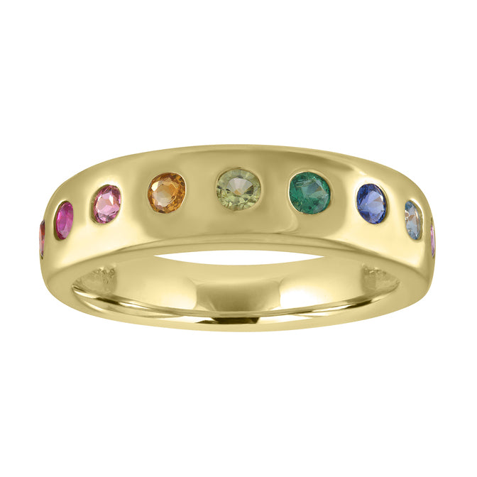 Yellow gold rainbow wide band.
