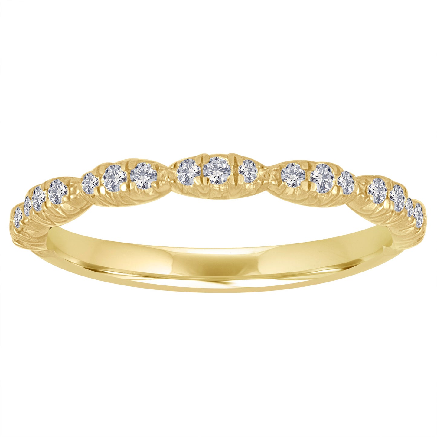 Yellow gold skinny micro pave band with round diamonds.  