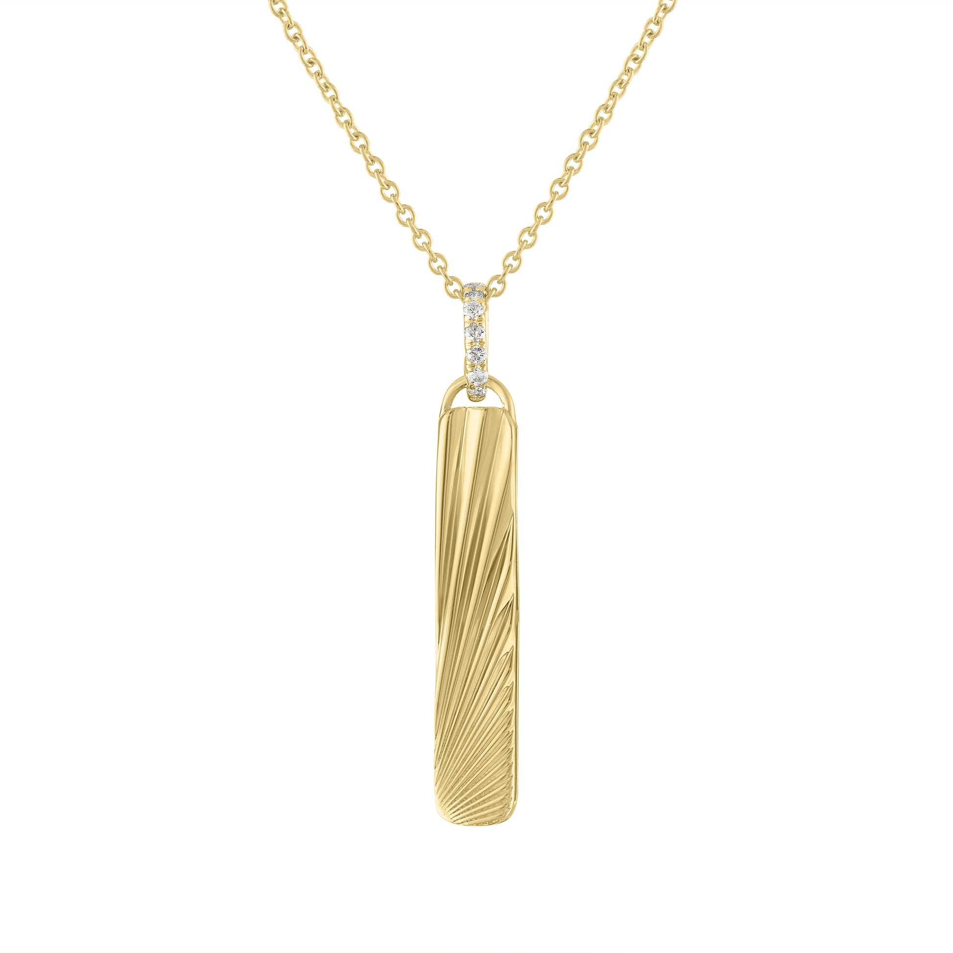 Yellow gold small fluted dogtag with a diamond bail. 